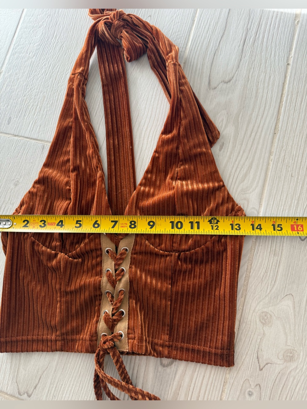 Rust Velvet Lace-Up Halter - Picture 2 of 3